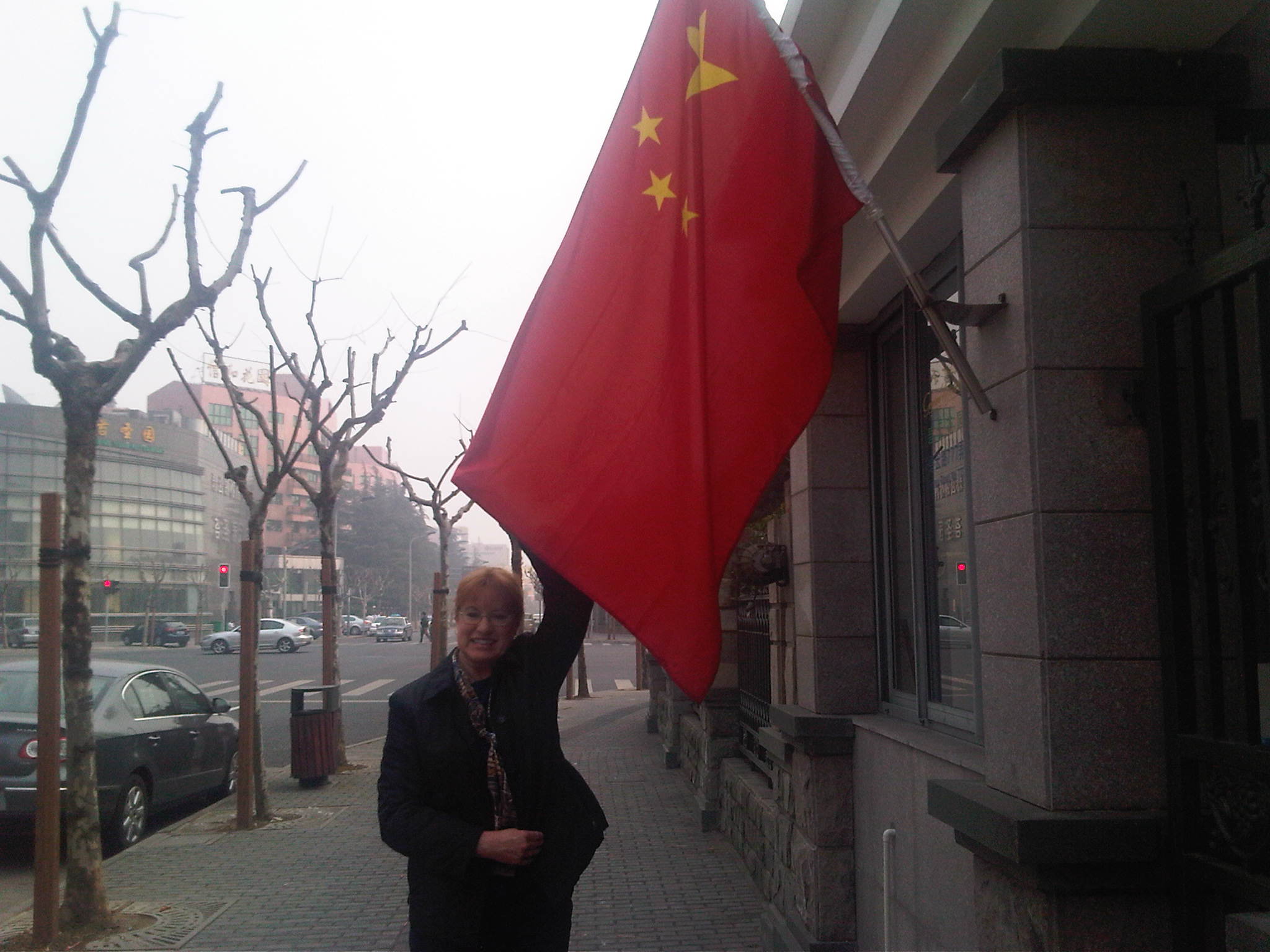 Debbie under Chinese flag
